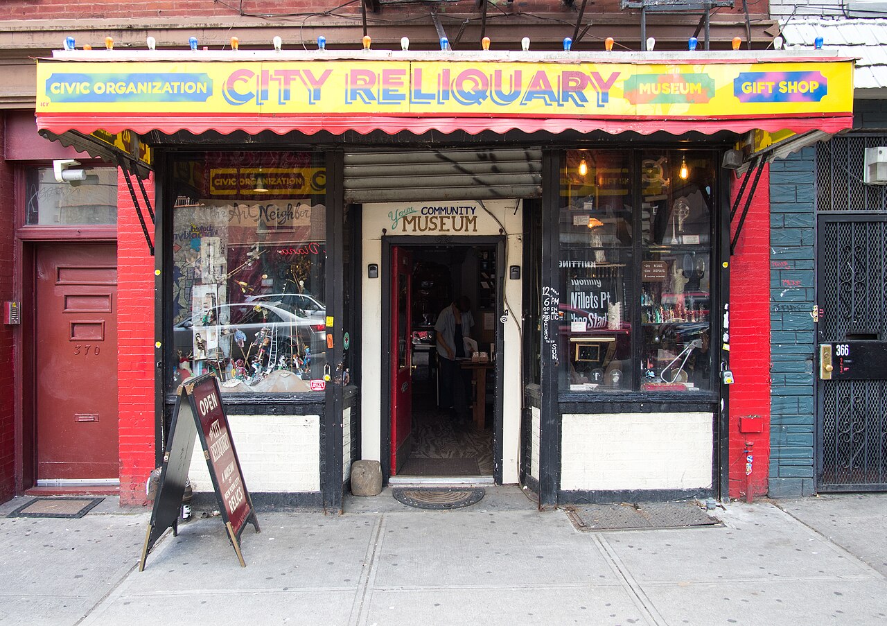 Storefront of the City Reliquary Museum in Williamsburg, Brooklyn