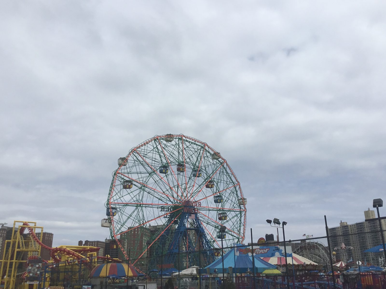Coney Island's Wonder Wheel rising above the amusement district in Brooklyn, New York City