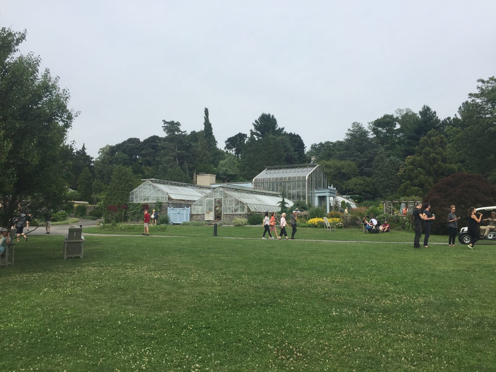 Lawn, greenhouses, and gardens at Wave Hill in the Bronx