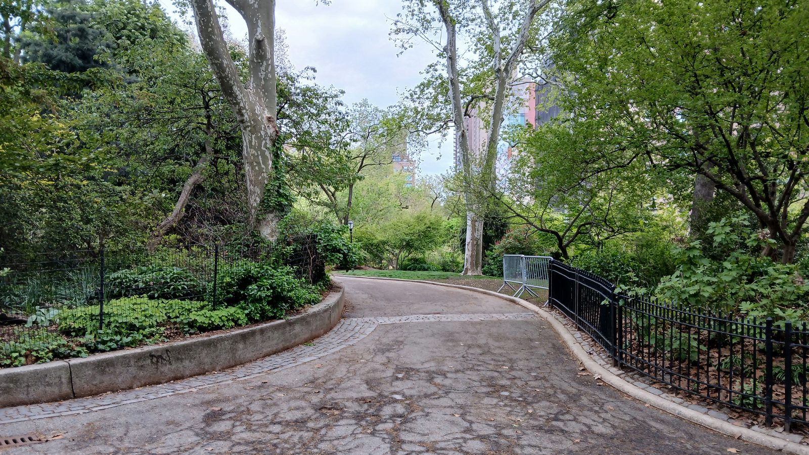 Tree-lined walkway inside Carl Schurz Park on Manhattan''s Upper East Side